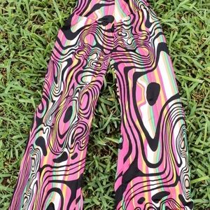 Girls Pink Multicolored Fold Over Waistband Pants